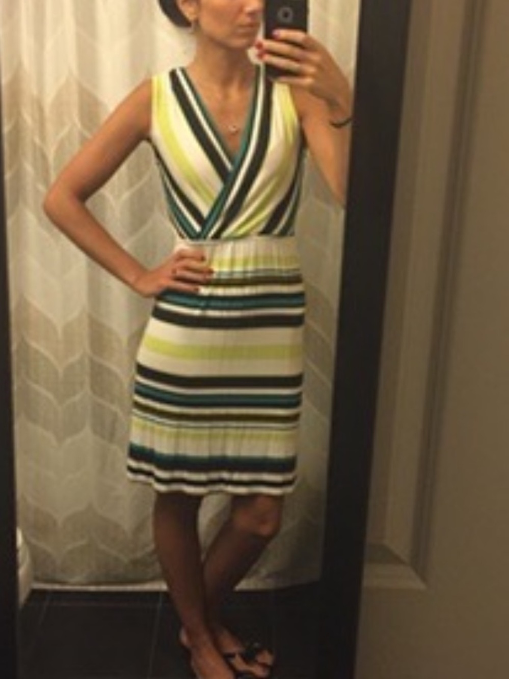 Merona Sleeveless V‑Neck Striped Dress in White, Green, and Teal
